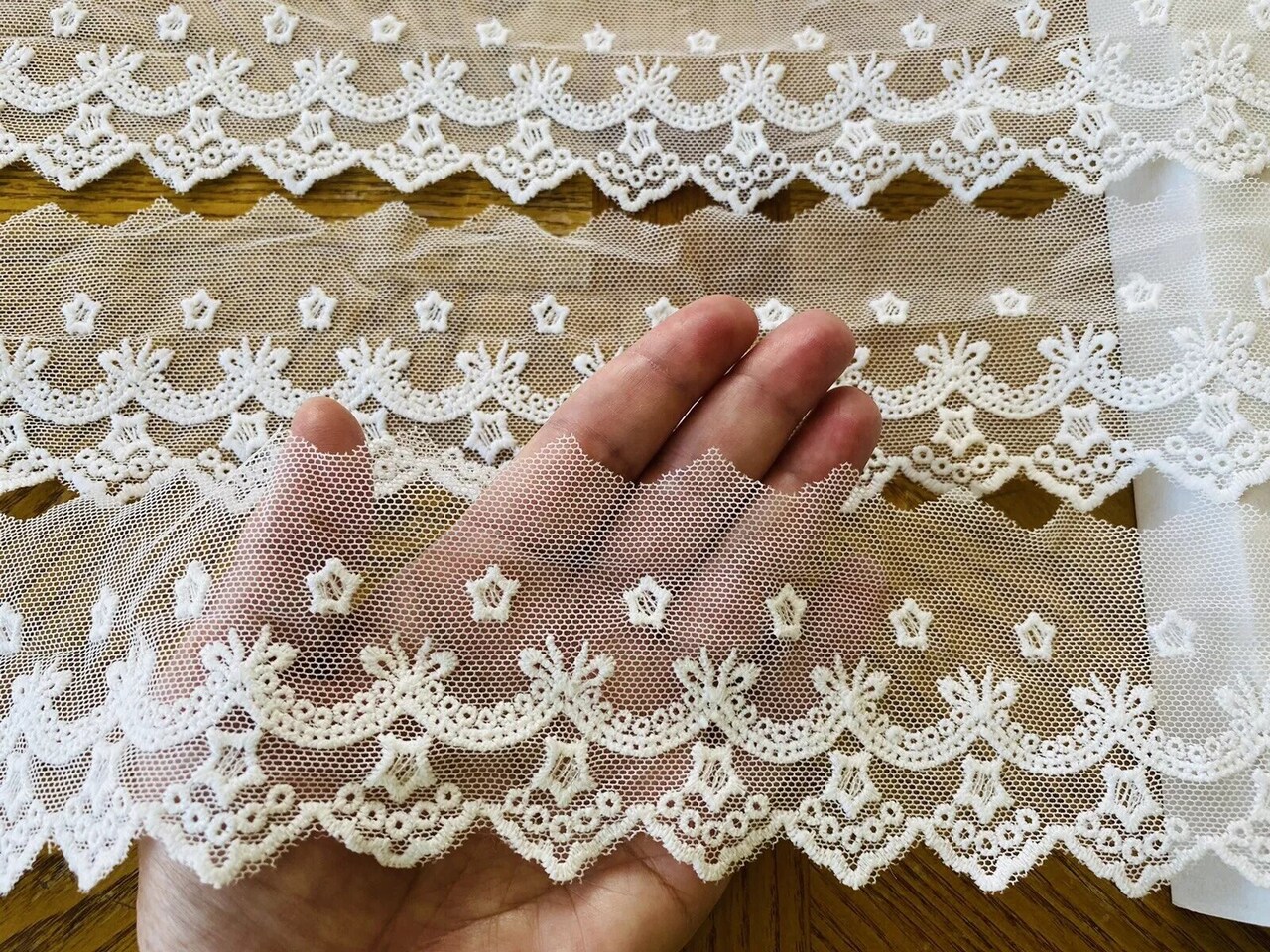 Kitcheniva 2.5" Wide Bright White Floral Embroidered Lace Mesh